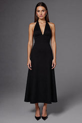 A Linie Neckholder Ärmelloses Schwarzes Langes Ballkleid